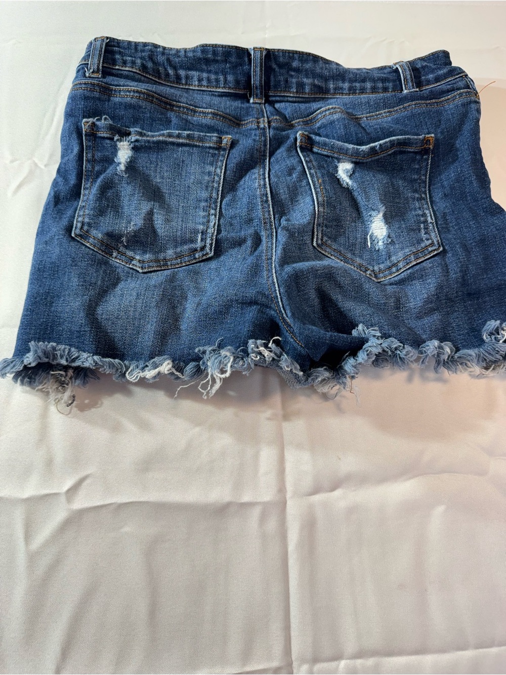 Jean Large Button-Front Distressed Denim Shorts in Blue - Picture 7 of 9